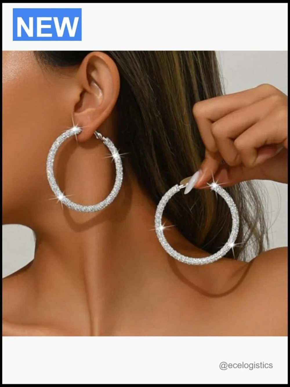 Cubic Zirconia Oval Hoop Earrings Lightweight 14K Gold Plated
